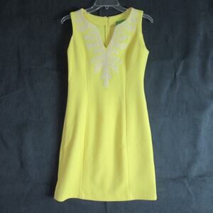 Pappagallo Dress Womens Sz 2 Butter Yellow White Jacquard Rich Girl Quiet Luxury